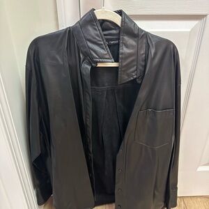 Zara Woman’s Black faux leather jacket/button up